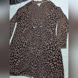 Charter Club Woman 2X Leopard Print Knit Cardigan Sweater | Long Open Front